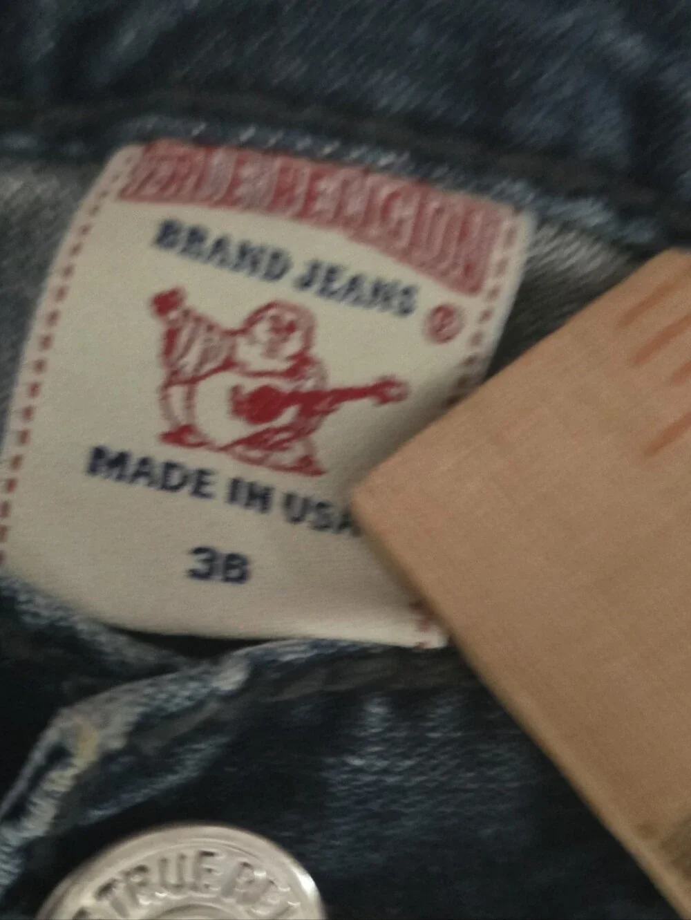 True Religion Billy Giant Big T Jeans Mens 36 Made USA Blue Distressed Flap